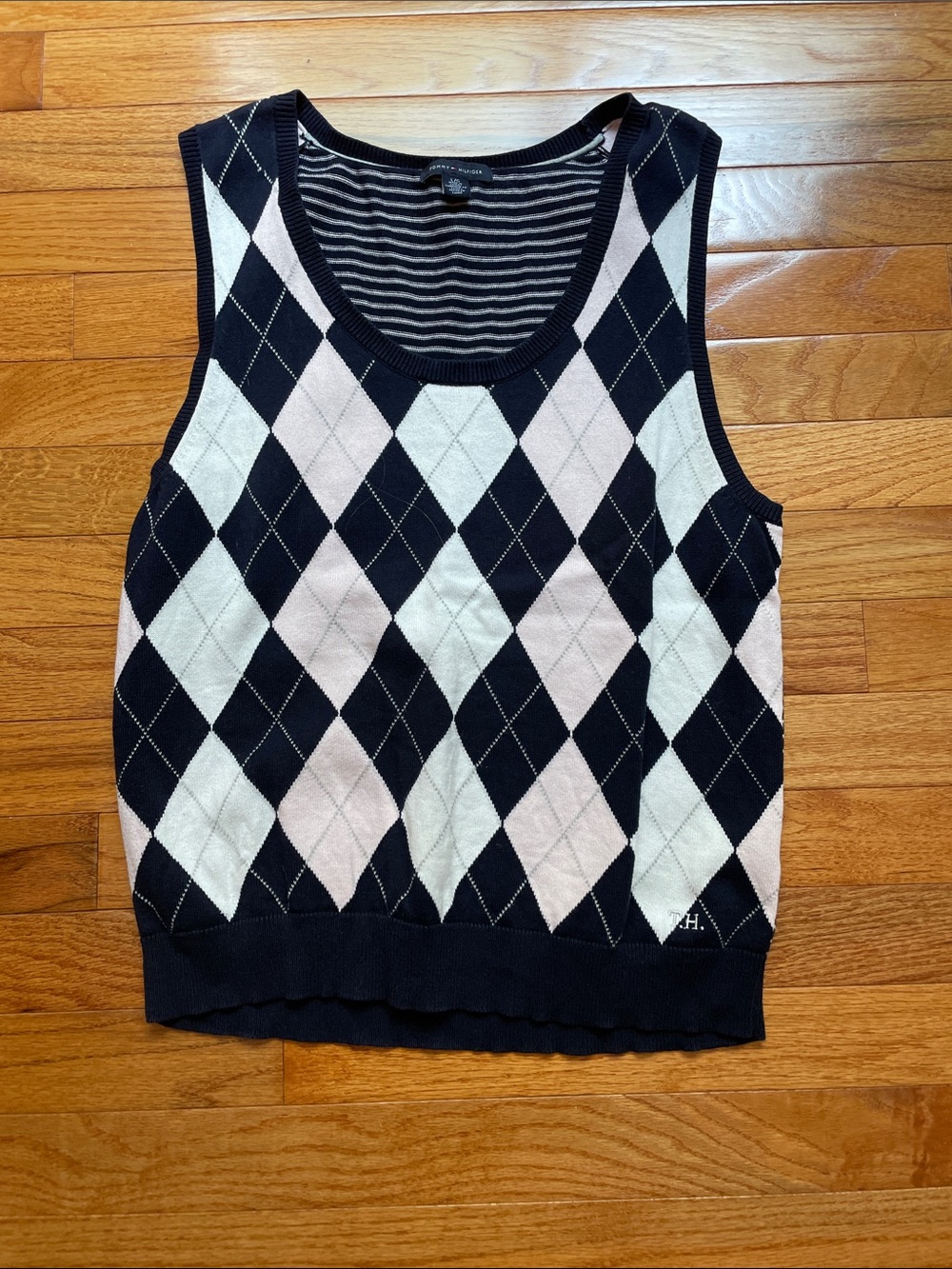 Tommy Hilfiger Black & Light Pink Argyle Knit Tank